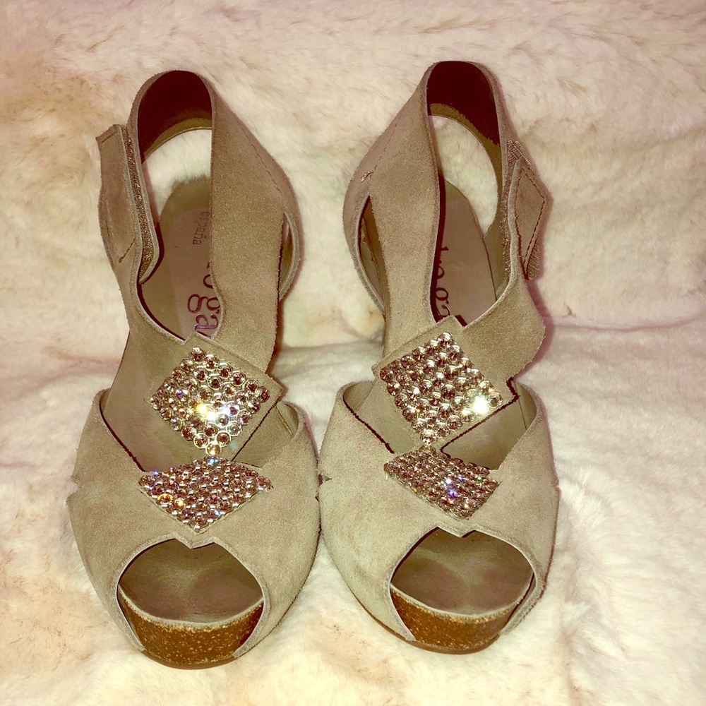 Gray Suede crystal Pedro Garcia Peep Toe Heels